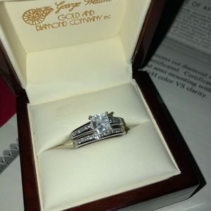 Platinum engagement ring with platinum band ring